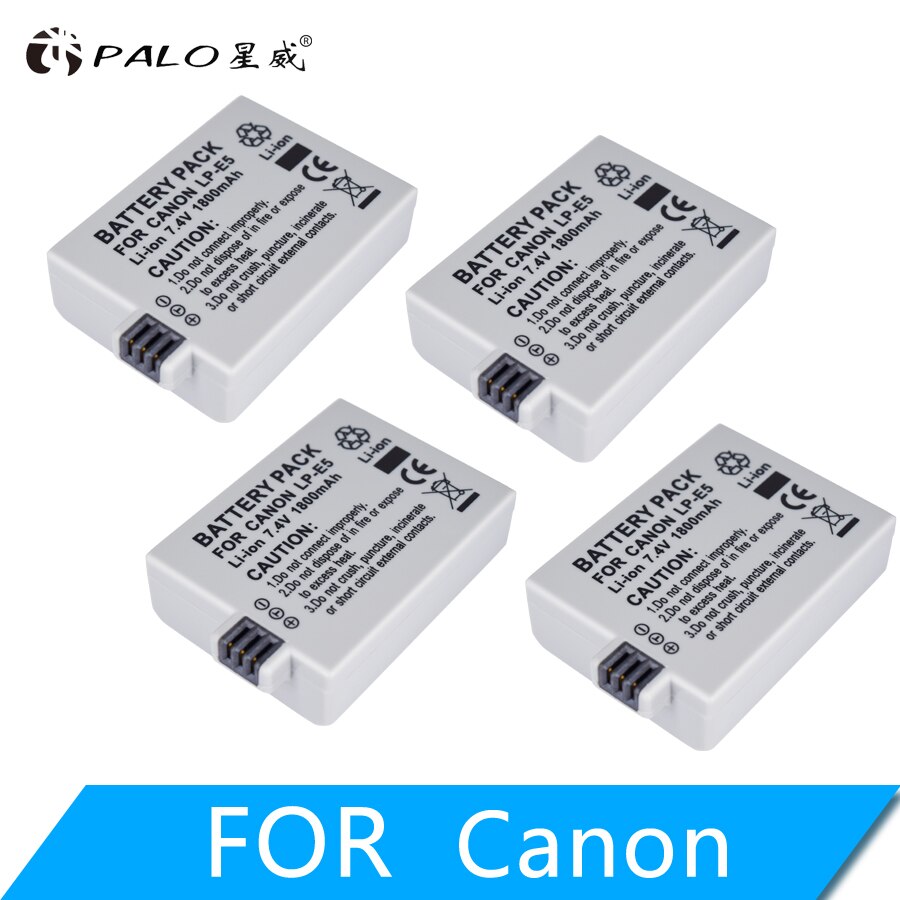 LP-E5 LP E5 lpe5 Cámara batería recargable 1800mAh batería cargador para Canon Eos 450D 500D 1000D beso X3 beso F Rebel Xsi: 4pcs