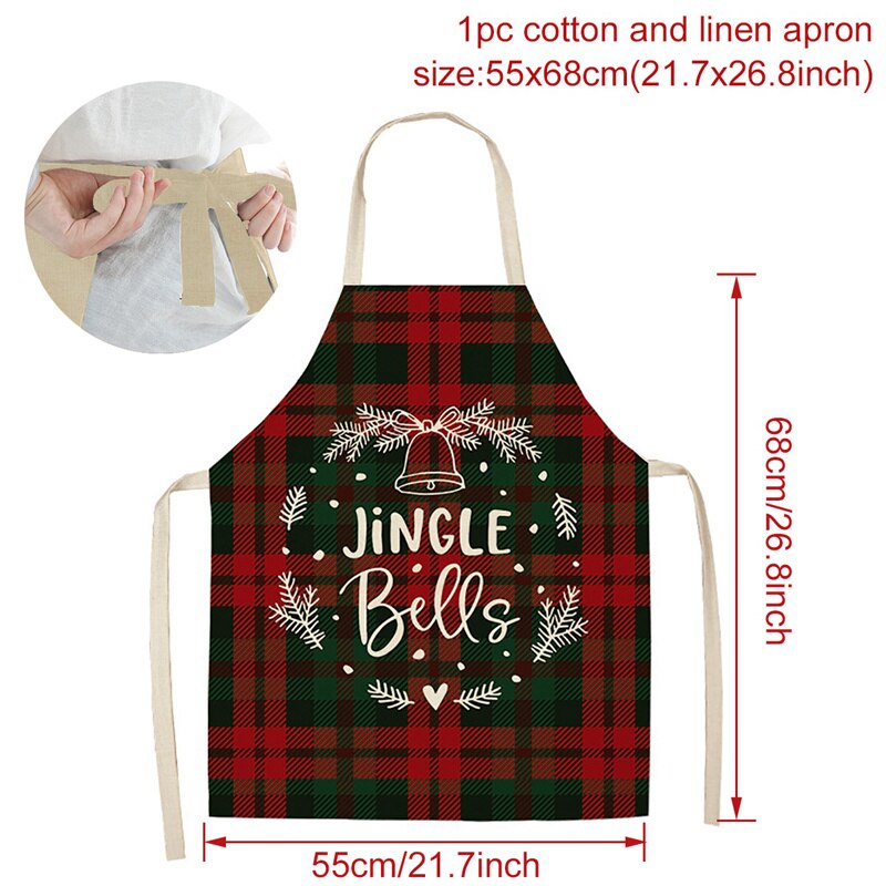 Tablier de noël joyeux noël treillis imprimé sans manches coton lin tabliers pour hommes femmes outils de nettoyage à domicile: Style 8