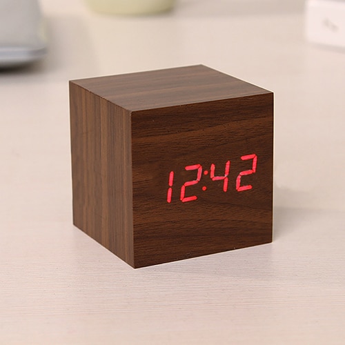 Klok Digitale Houten Led Alarm Hout Retro Glow Klok Desktop Tafel Decor Voice Control Snooze Functie Desk Gereedschap