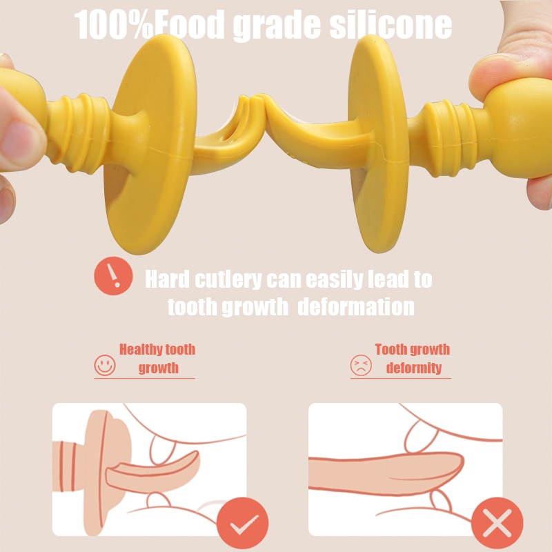 Baby fodringsske gaffelsæt blød silikone fodringsbestik sæt sikker træningsske til baby piger drenge