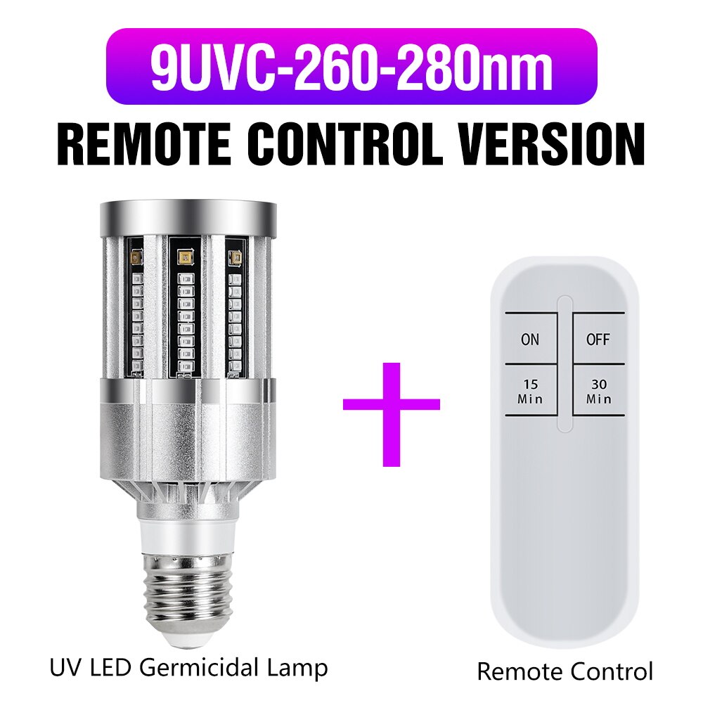 Germicidal Light 9UVC 18UVC E27 UV Sterilizer LED 15W 20W 60W Ozone Lamp 220V Ultraviolet Light Home Disinfect Bacterial 110V: Smart Mode 9UVC / 110V
