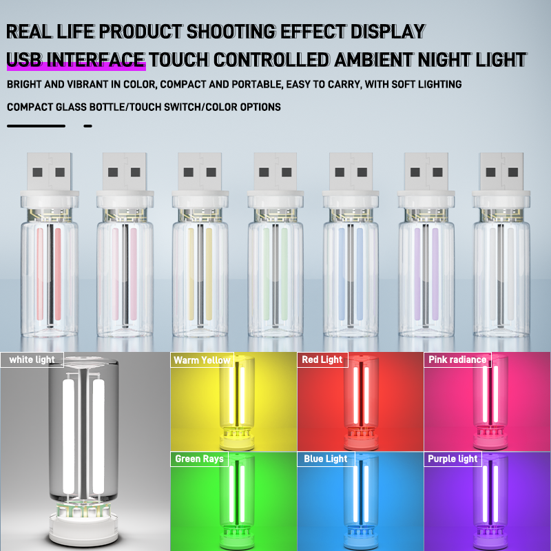 Bil usb natlampe touch control glødelampe atmosfære lys dekorativ bærbar belysning plug play led glødelampe pære