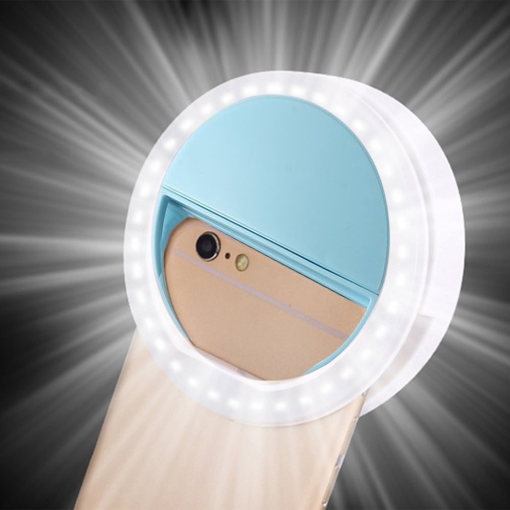 Pinza de teléfono móvil para Selfie, Flash LED automático para teléfono móvil, teléfono inteligente, linterna de Selfie portátil redonda, Mini cámara, linterna: Azul