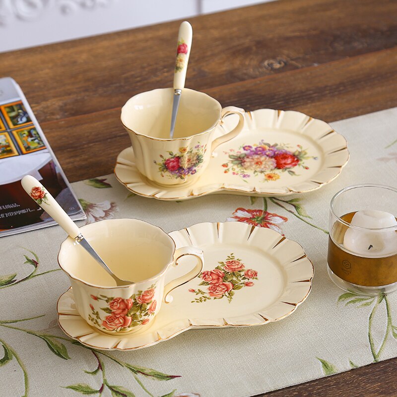 Cerâmica xícara de café e pires conjunto inglês flor da tarde xícara de chá caneca de suco de leite do agregado familiar café da manhã xícara presentes agradáveis