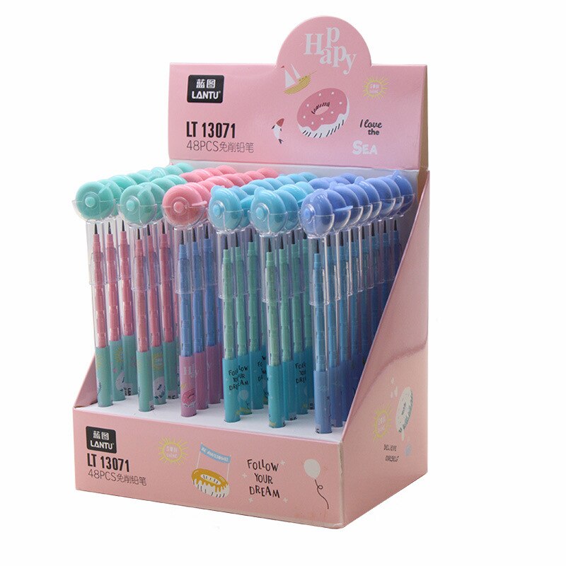 4 sztuk/zestaw nie-ostrzenie ołówek śliczne piśmienne piórnik z nadrukiem plastikowy ołówek uczeń szkoła materiały biurowe materiał Escolar: K-4szt losowy