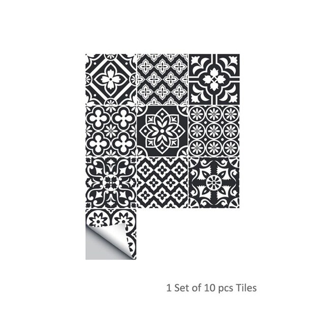 10 x 10cm svart mosaik tapet kök badrum dekoration väggdekal självhäftande självhäftande kakel dekaler heminredning väggmålning 10 st/set: Ts054