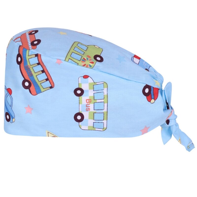 Dokter verpleegkundige katoenen werkmuts met zweetband verstelbare strik op de rug schattig cartoon dierenpatroon kalebasvormige bouffant scrub hoed h: -e