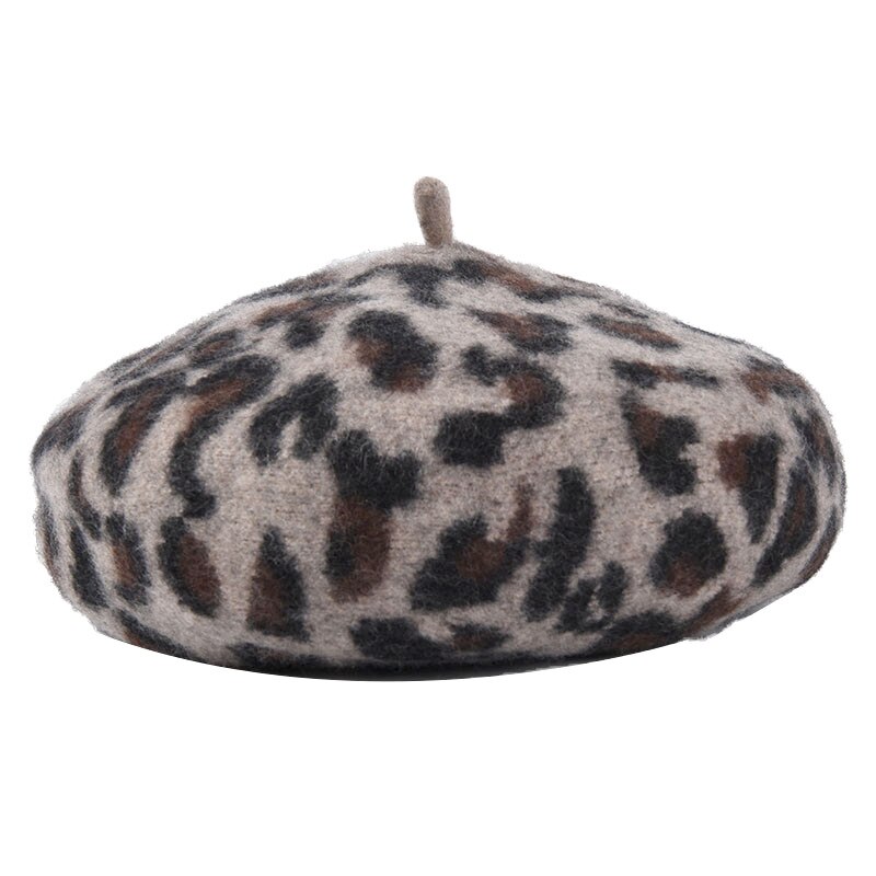 USPOP warm wool hats women thick leopard berets female wool beret hat autumn winter hat: khaki