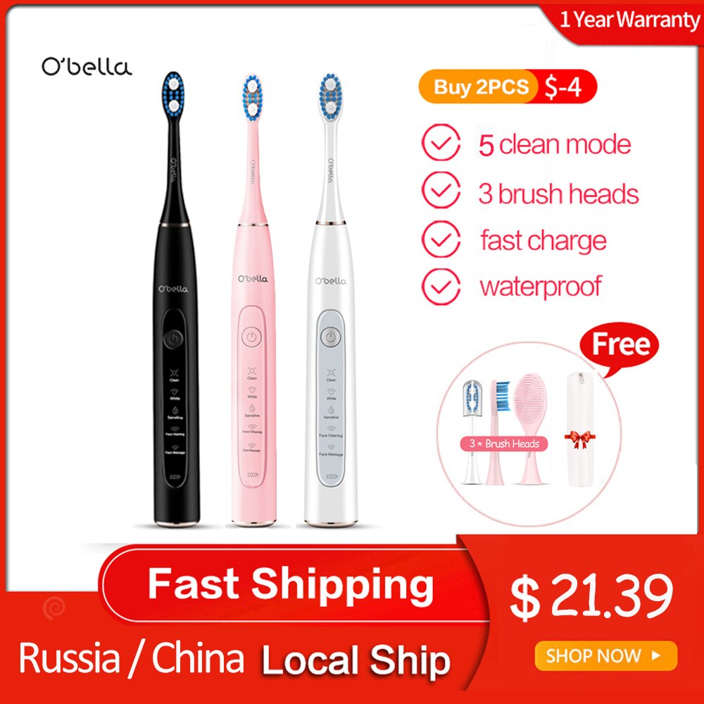 OBELLA T10 Electric Toothbrush 5 Modes USB Fast Charging Tooth Brush Adult Waterproof Toothbrush Face Cleaning Machine
