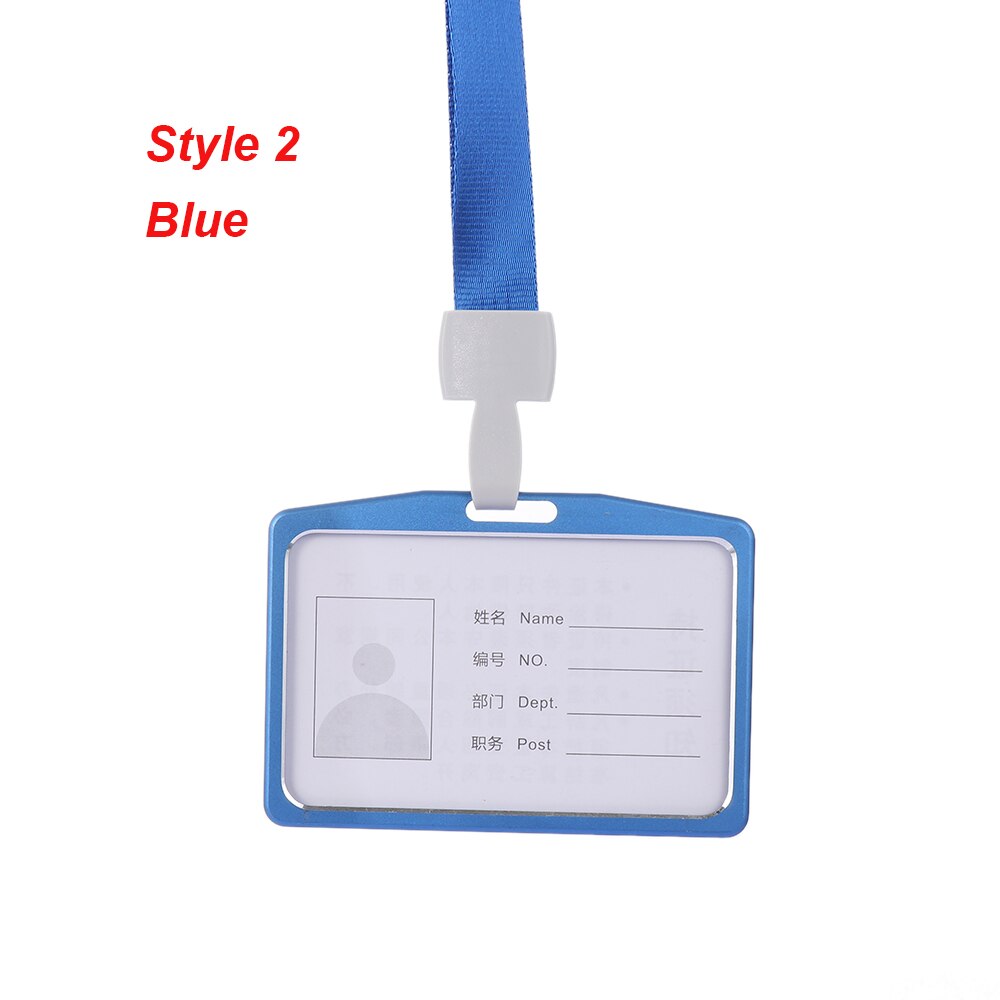 1PC Work Card Holders With Rope Aluminum Alloy Multi colored Employee Name ID Card Cover Metal ID Business Case Work Certificate: style2 blue