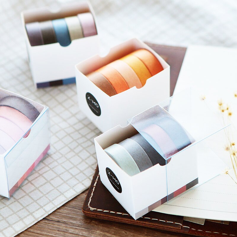 5pcs /set Adhesive Masking Scrapbooking Sticker Washi Tape Solid Rainbow colors