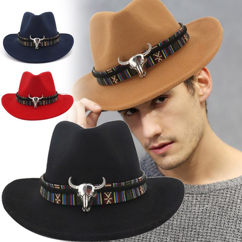 Hombres Mujeres Retro fieltro Cap Western Cowboy gorra con visera ancha HSJ88