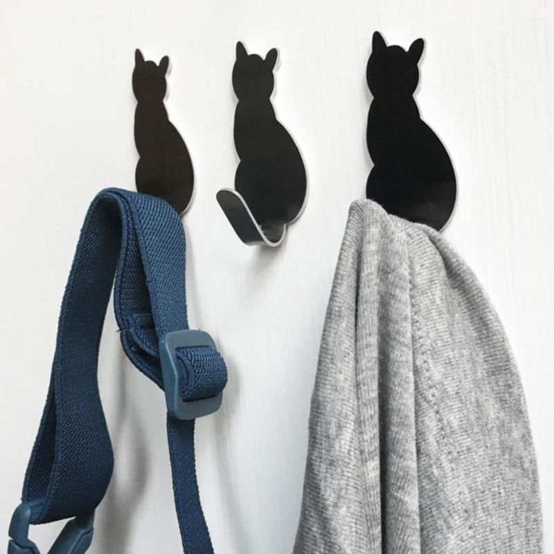 Perchero decorativo de acero inoxidable con forma de cola de gato, llaves para colgador de puerta de pared, ropa, 2 uds.