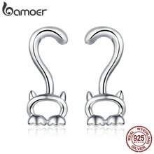 BAMOER Authentische 925 Sterling Silber SchöNe Katze Kätzchen Langen Schwanz Muschi Mädchen Zucht Ohrringe Modeschmuck SCE564