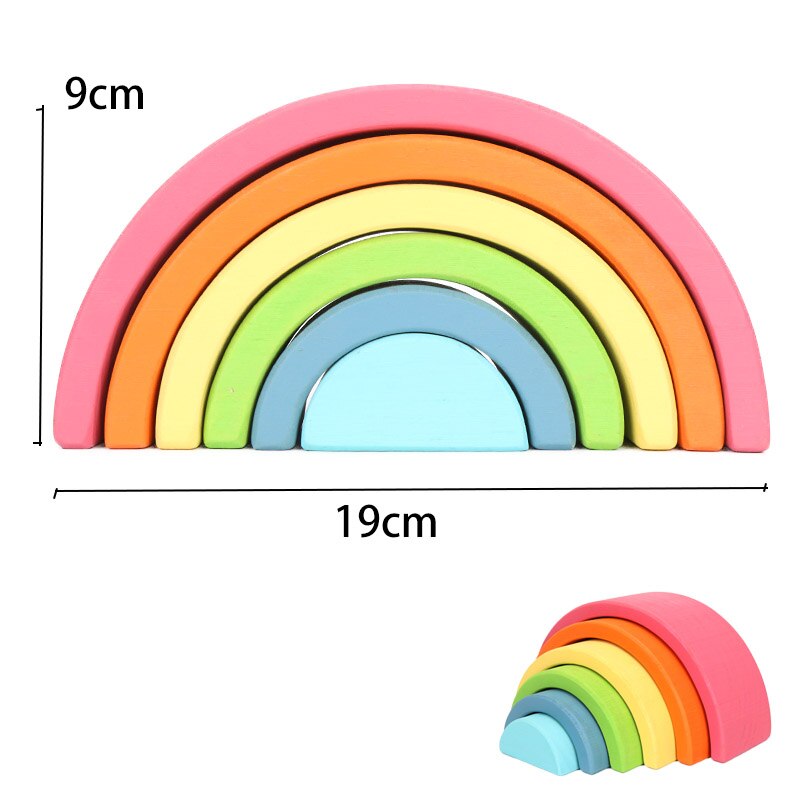 12pcs Big Size 35.5cm Baby Toys Wooden Rainbow Stacker Nesting Puzzle Blocks Montessori Educational Toys for Kids Baby Toys: 6pcs per set Macaron