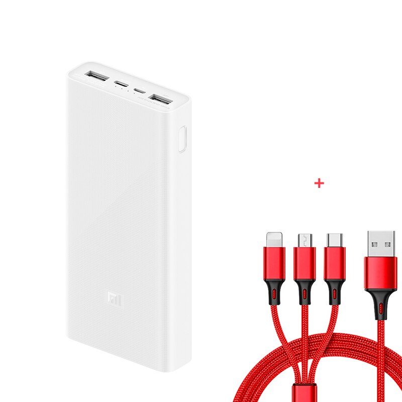 Xiao mi Original mi Power Bank 3 2C 20000mAh USB-C 18W Zwei-Weg Schnelle Ladung QC 3,0 dual USB Typ-C Tragbare Ladegerät Power: White-Add 3 in 1