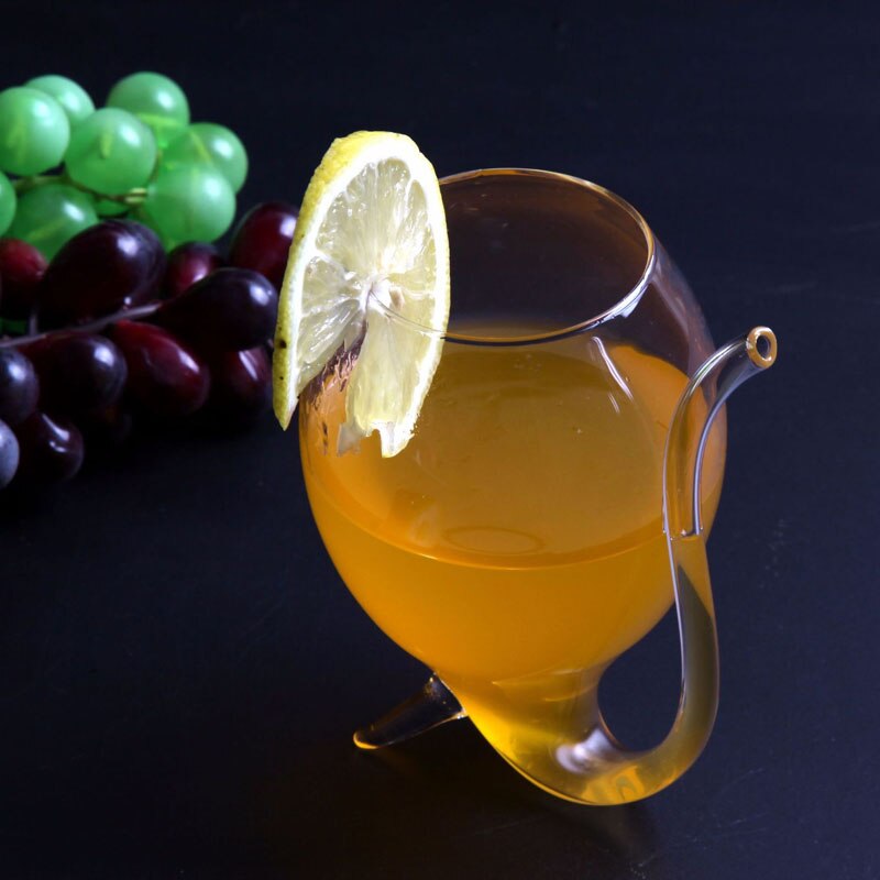 Wine Glass Cup Transparent Glassware Mug Cocktail Straw Cup With Built In Drinking Tube Straw For Home Kitchen Bar Party
