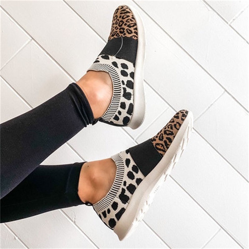 Casual Schoenen Voor Vrouwen Mode Zachte Zool Sokken Schoenen Ademend Vrouwen Sneakers Herfst Luipaard Print Platte Sportschoenen