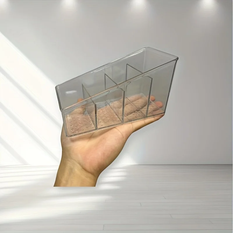 Clear Plastic Remote Control Holder – 4-Compartment Desk Organizer for Home & Office – Space-Saving & Easy Access