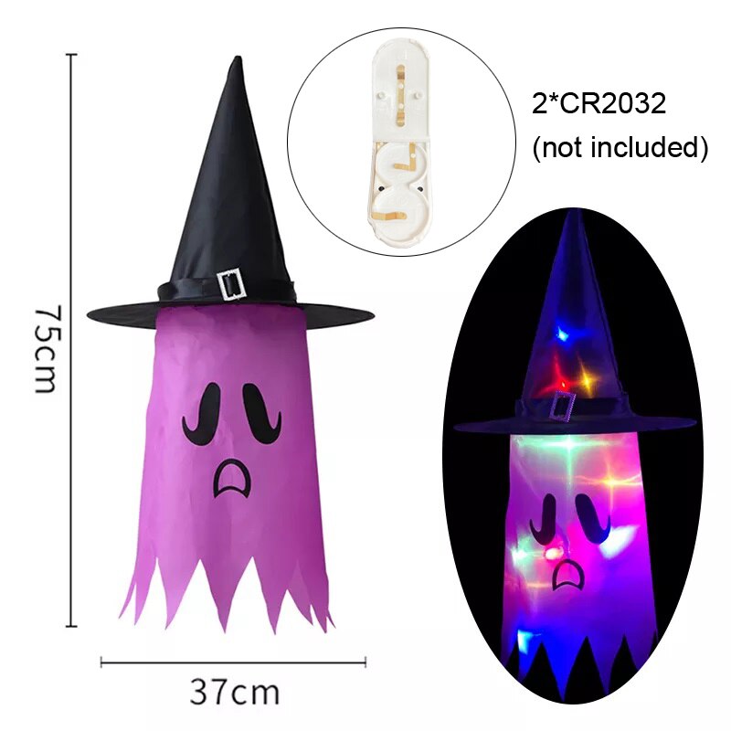 45-80cm led halloween-dekorasjon blinkende lys gypsophila spøkelsesfestival kle seg glødende trollmannsspøkelseshattlampe hengende dekor: Lysegrå