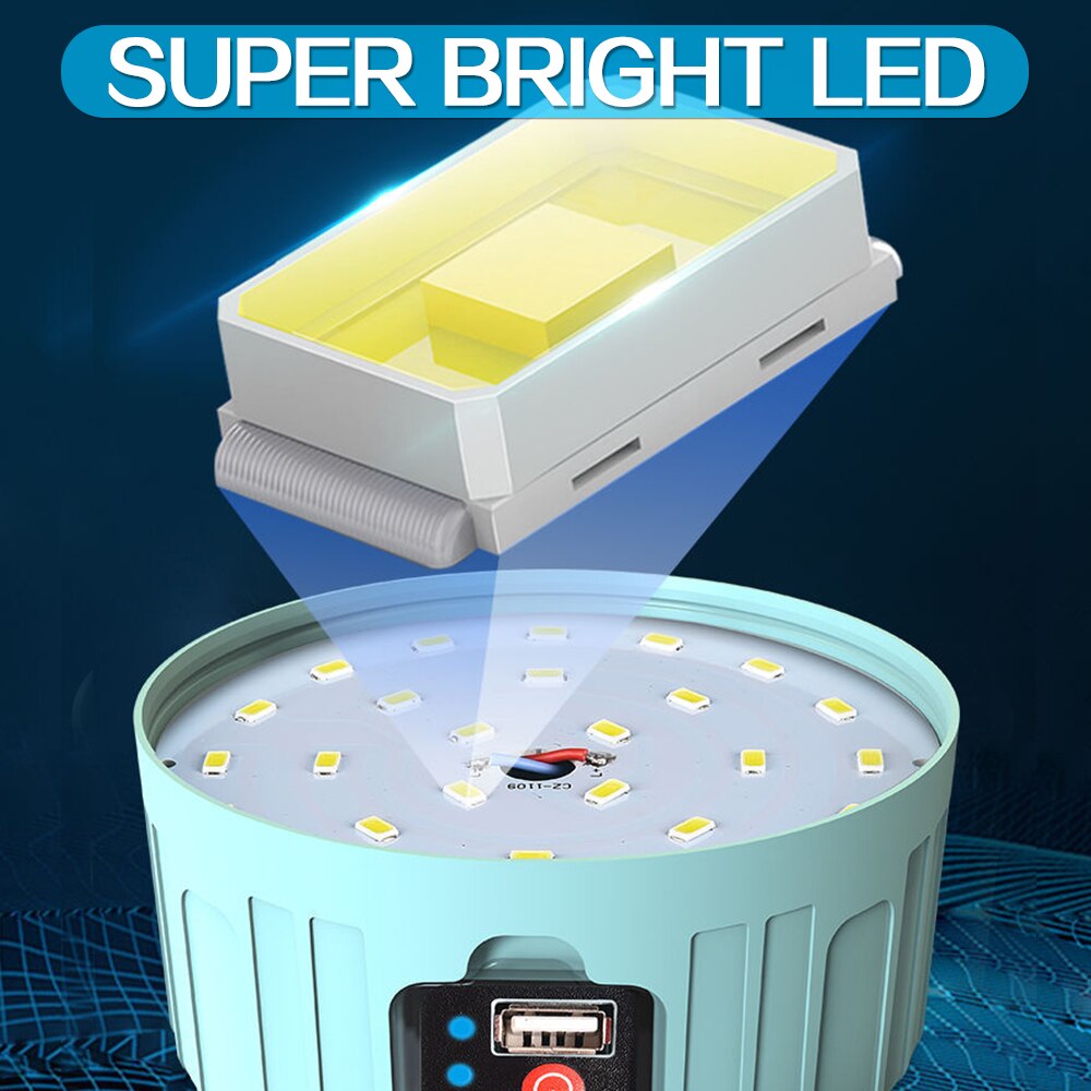 Luz LED Solar para acampada, Bombilla recargable por USB de 300W para tienda de campaña al aire libre, linternas portátiles, luces de emergencia para barbacoa y senderismo