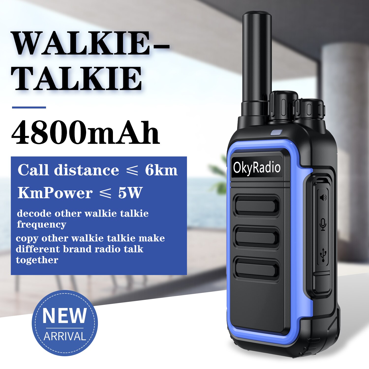 Werk Walkie-Talkie 6Km Call 4800Mah Batterij 5W Power Okyradio Draagbare Waterdichte Walkie-Talkie Sterke anti