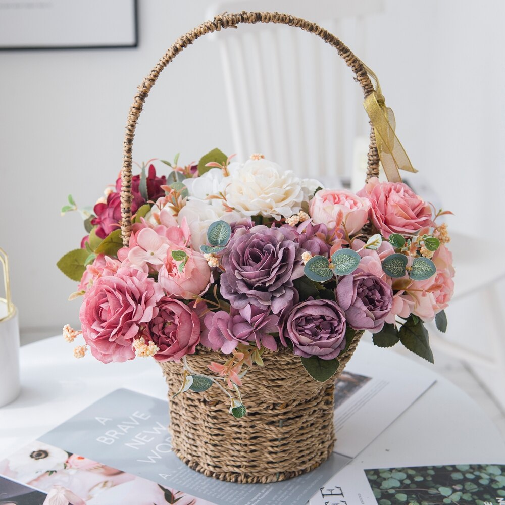 5 buntar rosa pionbukett konstgjorda blommor heminredningstillbehör bordsdukning bröllop dekorativ blomma
