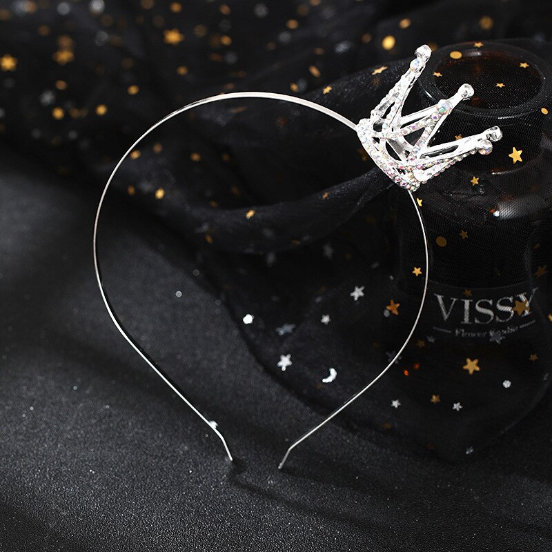 Korea Gold Silver-color Bridal Princess Crown Wedding Tiaras Hair Jewelry Rhinestone Headband Girls Children Tiara Hair Accessor: Silver Metal