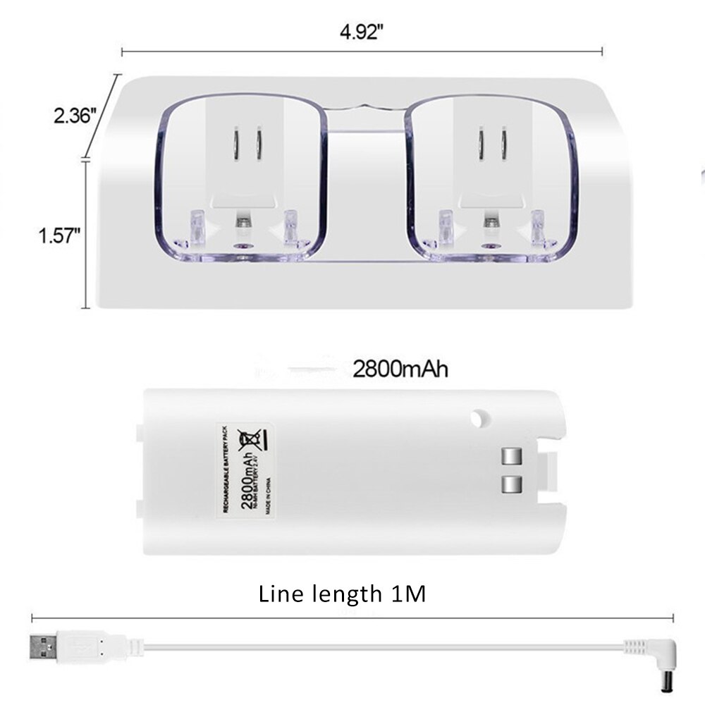 Nintendo Dual Charging Station +2 Battery Packs For Nintendo Wii / Wii U Remote Control W/ 2 Rechargeable Batteries & LED Light