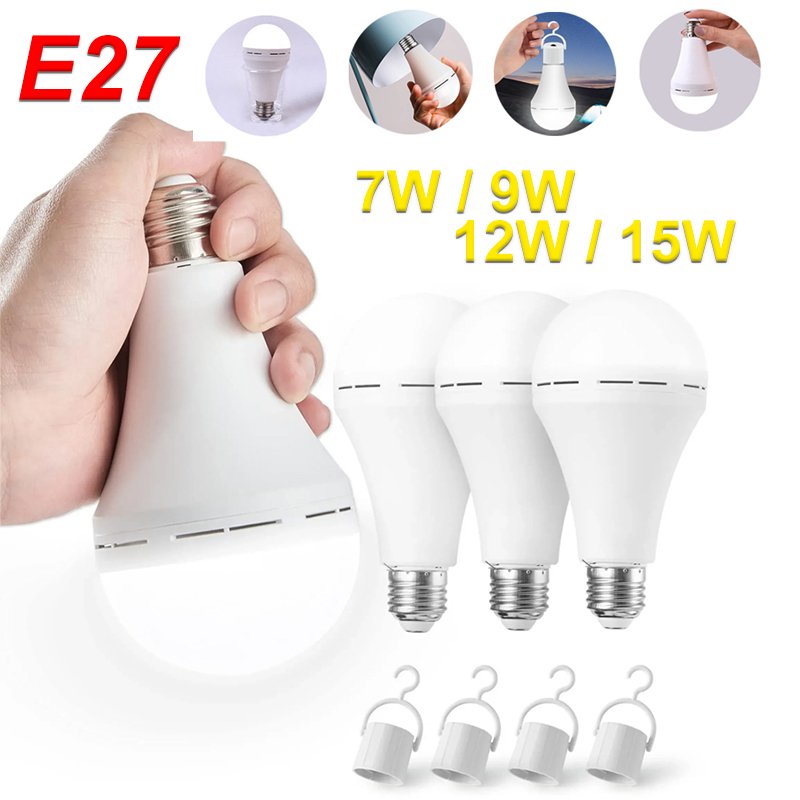 Uppladdningsbar led-lampa 7w 9w 12w 15w 85-265v nödlampa bärbar hängande campinglampa för tält hem strömavbrott veranda