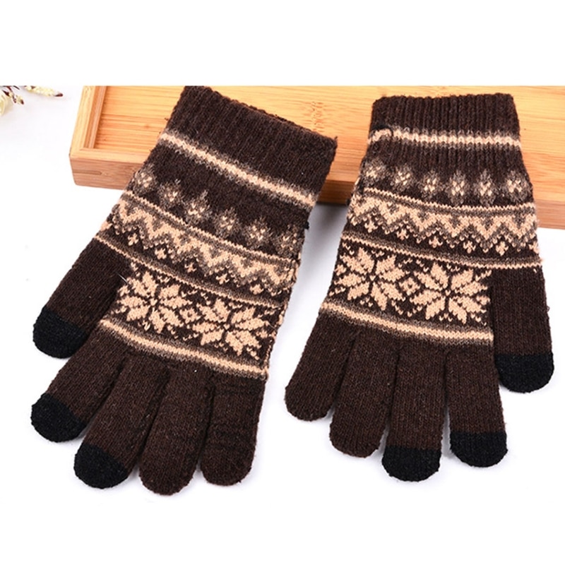 Mannen Mode Winter Warm Bloemen Dikke Touchscreen Gebreide Stretch Glovess