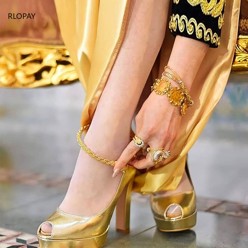 Turkiska trendiga ormarmband i guld arabiska lyxiga berlockarmband armband stor storlek brudfotsmycken för kvinnor