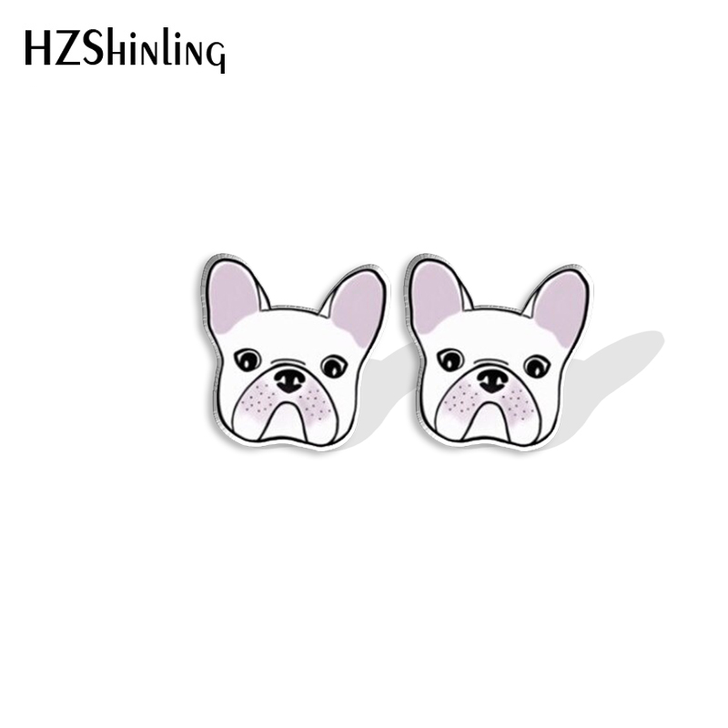 Pendientes con pasador de cabeza de Bulldog Francés para amantes de los perros, pendientes de resina acrílica, joyería hecha a mano epoxi, para amigos, novedad de 2023: Zinc negro plateado