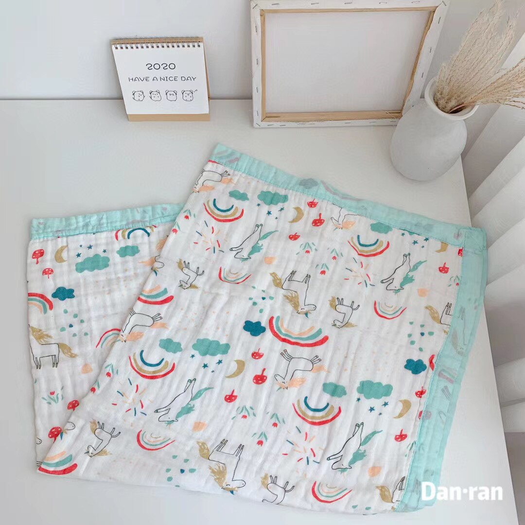 110*110cm Baby Decke 6 Schichten Super Weiche Baumwolle Musselin Decke Wickeln Atmungsaktive Kleinkind freundlicher freundlicher Baby Decke Blick: Einhorn