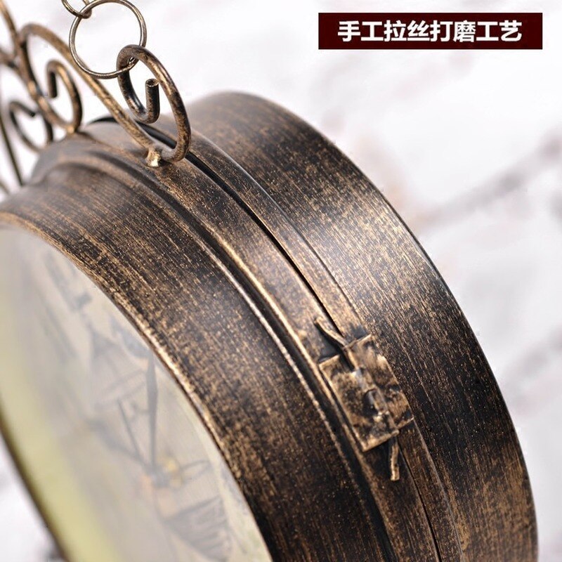 Antico giardino esterno stazione da parete orologio in metallo a doppia faccia uccello Vintage ▾ retrò tondo montaggio a parete appeso decorazioni per la casa