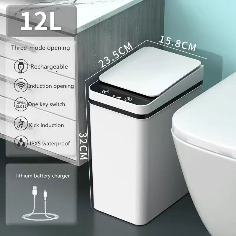 12L Intelligent Trash Can Smart Sensor Dustbin Automatic Rubbish Can USB Waterproof Dustbin Home Induction Garbage Bin Household: USB white 3 modes