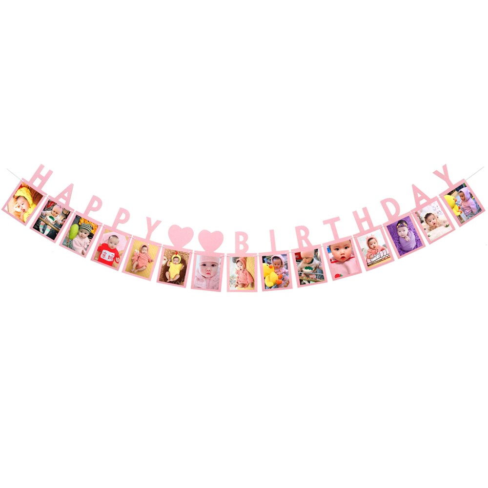 Marco de fotos de feliz cumpleaños para niños, banderines con banderas para de cumpleaños, decoración para niños, bebés y niñas, suministros de guirnalda