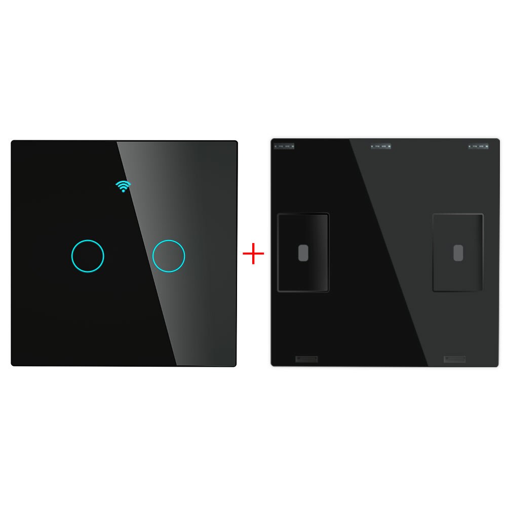 Interruptor inalámbrico de pared con Panel de vidrio, mando a distancia, funciona con WiFi, receptor de interruptor adhesivo, RF433 MHz: 2 Gang Black