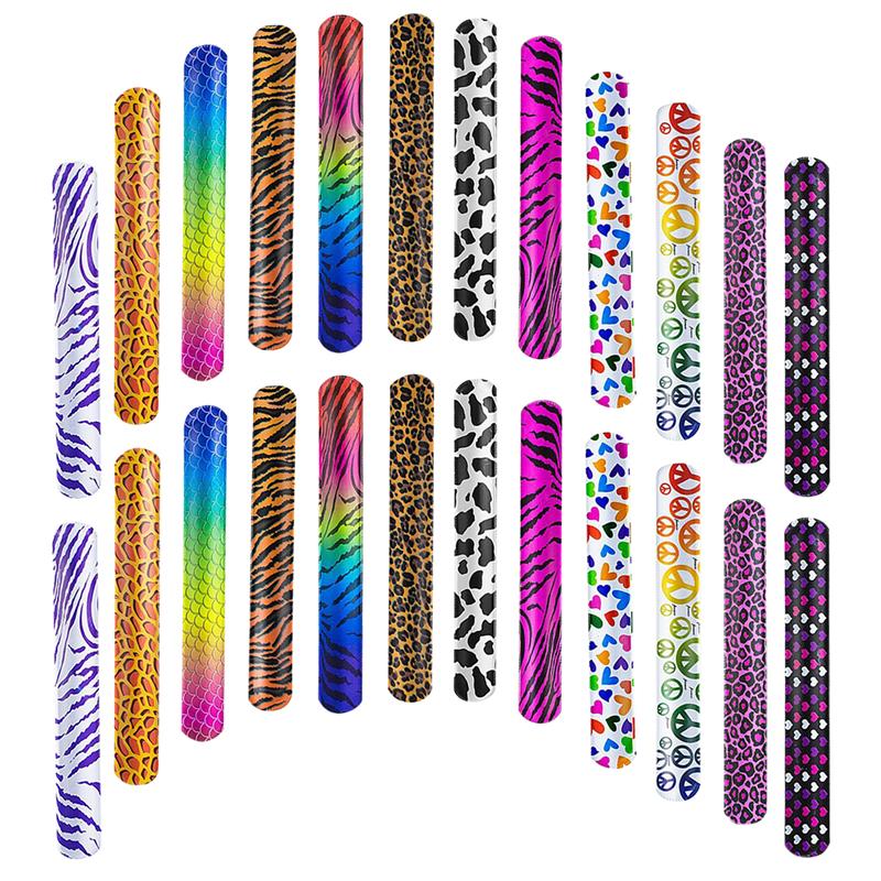 FunPa 100PCS Slap Bracelet Party Animal Patterns Hearts Printed Party Wrist Strap Slap Bands Party Favors