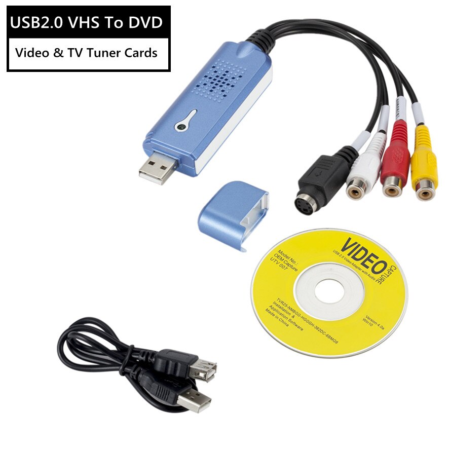 VHS to Digital Converter USB 2.0 Video Converter Audio Capture Card VHS Box VHS VCR TV to Digital Converter Support Win 10/7/8: Blue