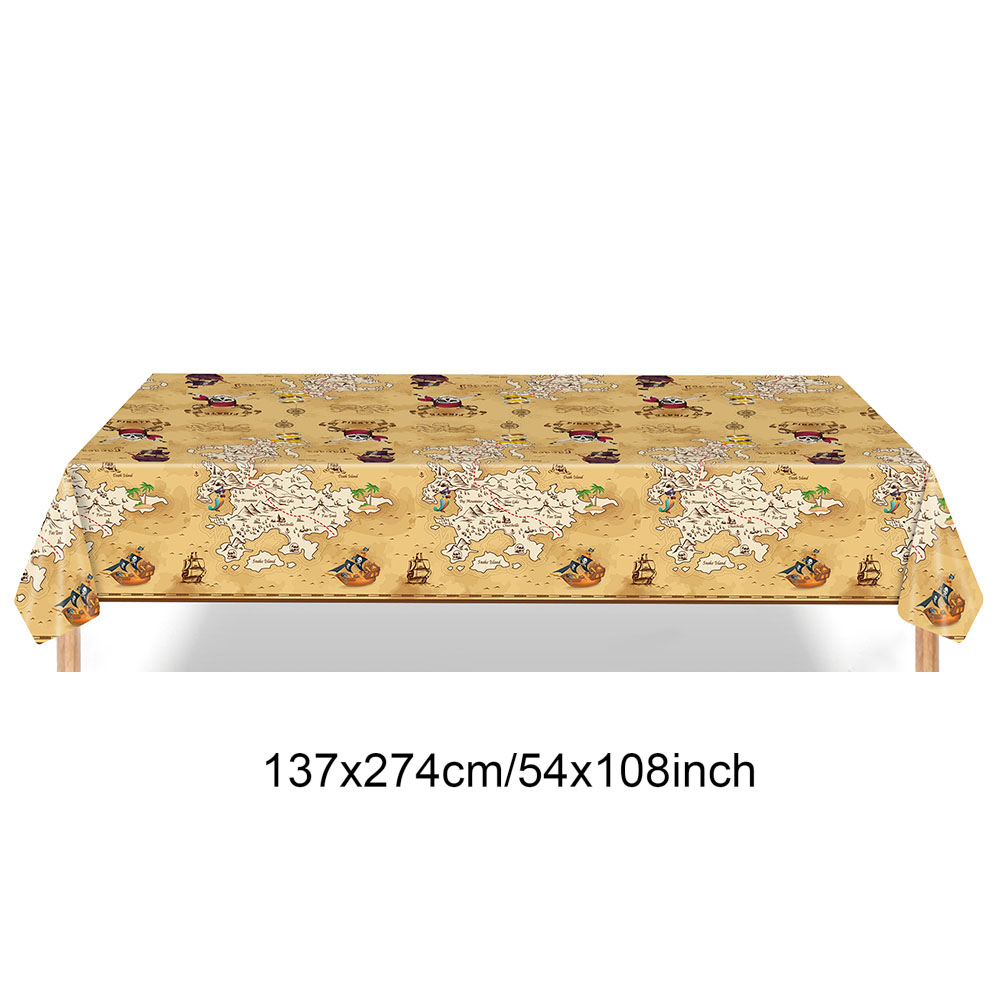 Mantel de pirata, mantel con mapa del tesoro, cubiertas de mesa desechables de plástico, decoración de de cumpleaños con tema náutico pirata