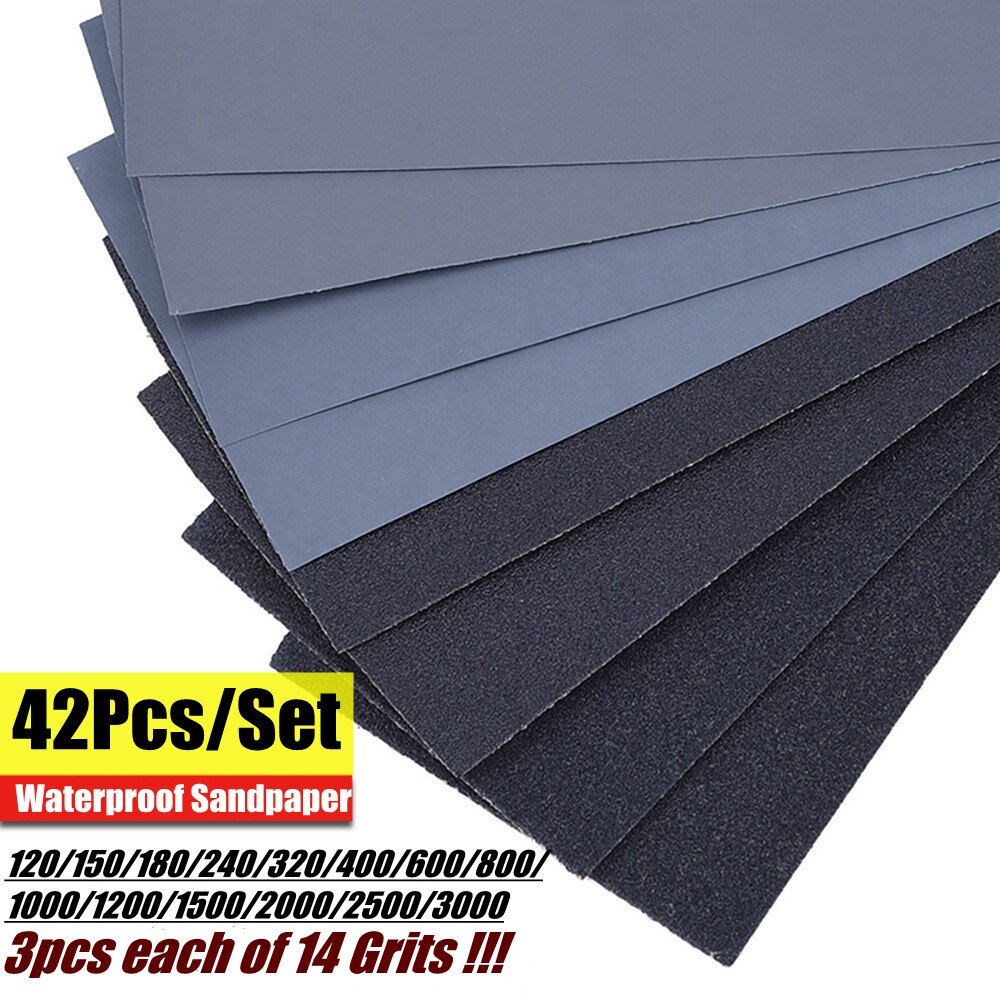 42Pcs/Set Waterproof Sandpaper 120-3000 Grit Assortment Abrasive Paper Sheets For Automotive Sanding Wood Furniture Finishing