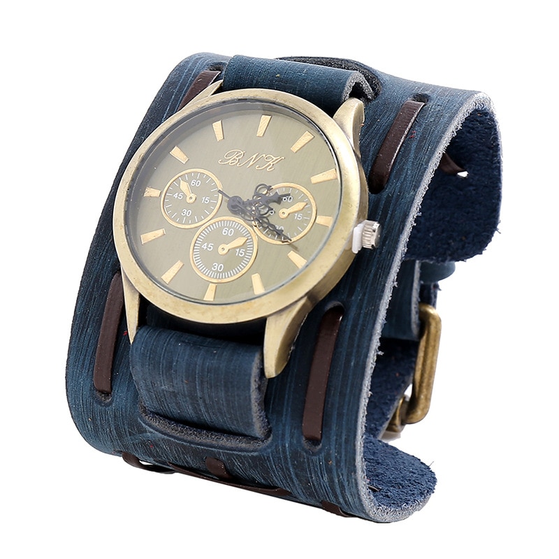 Vintage Charm Armband Verontruste Geweven Koeienhuid Armband Horloge Brede Lederen Punk Mannen Horloge Armband Sieraden Mannen Armband