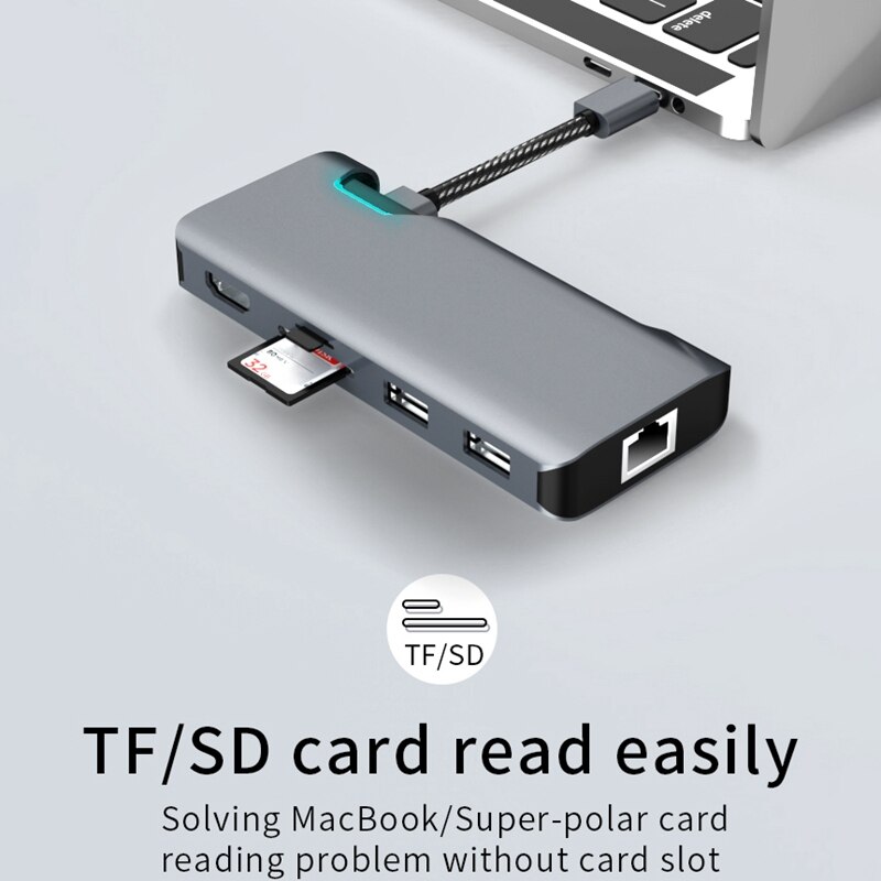 7 in 1 USB C Laptop Docking Station 2USB 3.0+4K HDMI-compatible +TF+SD+ RJ45 Gigabit PD +Type C Dock USB HUB