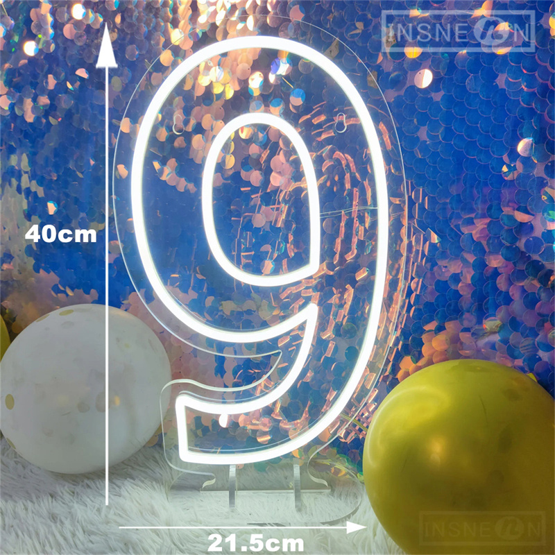 Letrero de neón con números, luces acrílicas de cumpleaños de 0 a 9 con interruptor para aniversario, boda, , negocios, salón de belleza, decoración de pared, 40cm: Blanco frío / 3 W