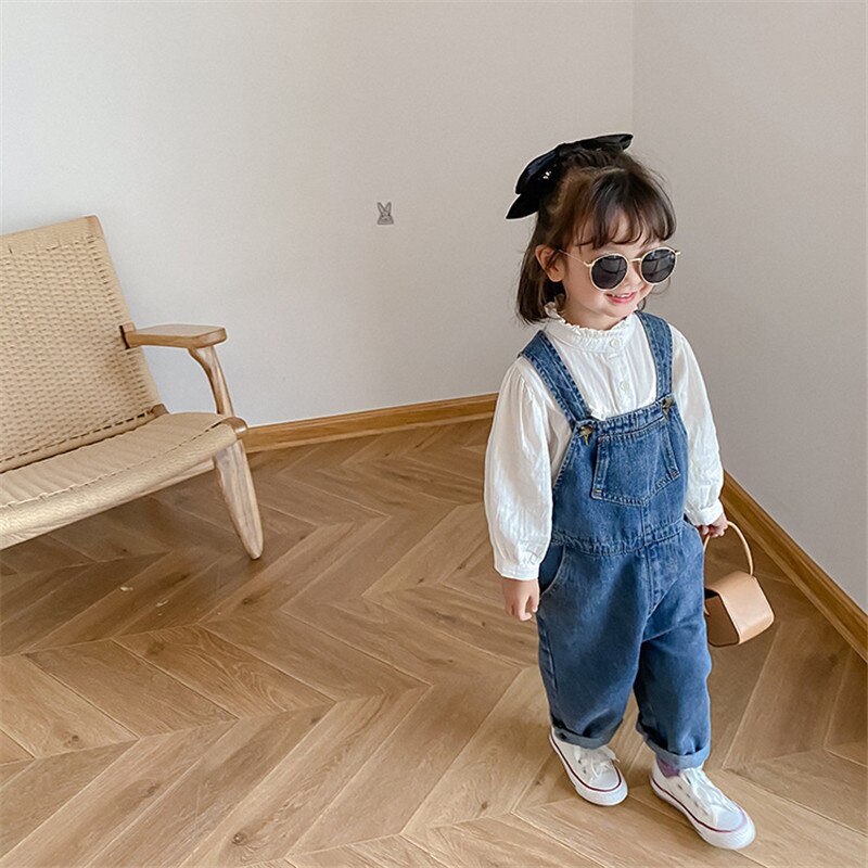 Kinderen Denim Overalls Jongens Meisjes Pure Kleur Jumpsuit Mode Lente Herfst Alle-Match Overalls Kids Kleding