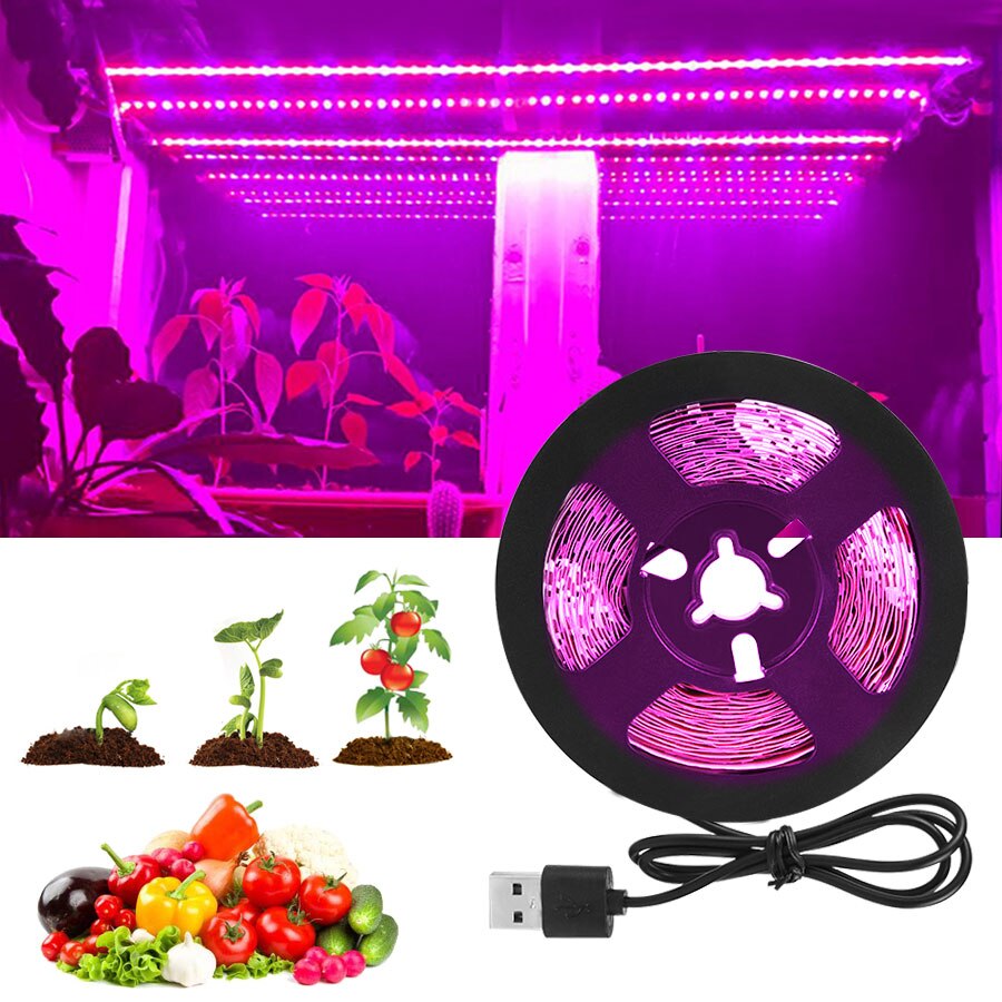 5v usb led vækstlys fuldt spektrum led strip 2835 60 leds/m phyto lampe til planter desktop vækst lys frøplante blomster plante lampe