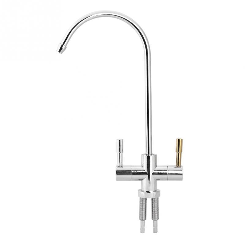1/4 ''Dubbele Gaten Wastafel Keukenkraan Tap Chrome Omgekeerde Osmose Drinkwater Filter 360 Graden Rotatie Zwanenhals Kraan