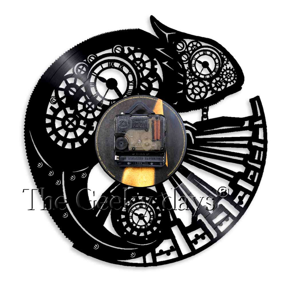 Caméléon 3D horloge murale Reptile exotique animal de compagnie vinyle Record horloge murale froid Tribal Gecko lézard Serpent Art mural décor maison horloges