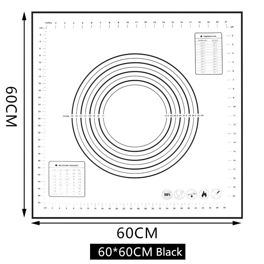 80*60 CM/70*50 CM/60*60 CM Grote Maat Non_Stick Siliconen Bakken Mat herbruikbare Bakken Mat Cake Bakken Decorating Gereedschap Cake Schrapers: 60x60CM Black